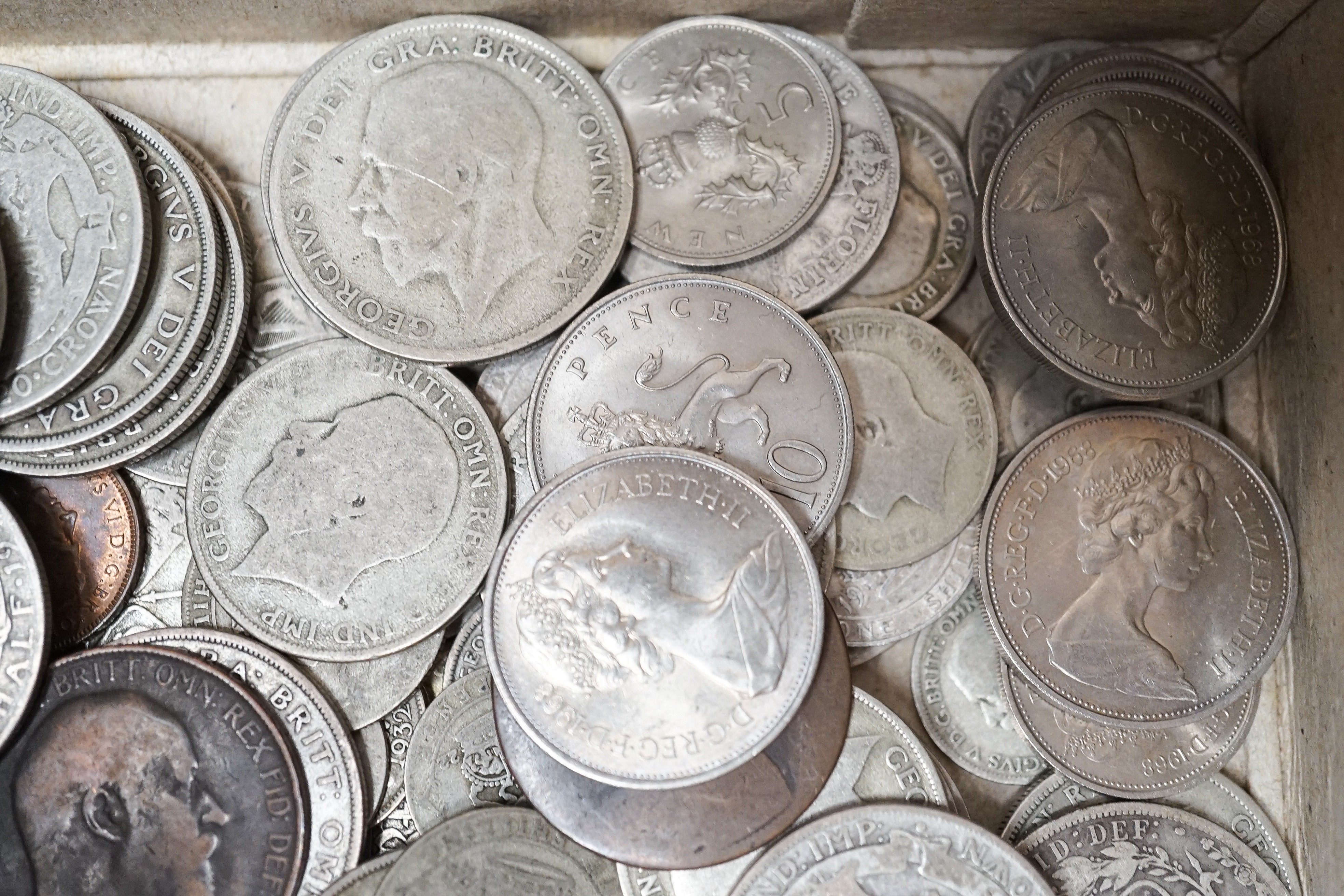 A group of 19th/20th century UK and World coins including florins and crowns